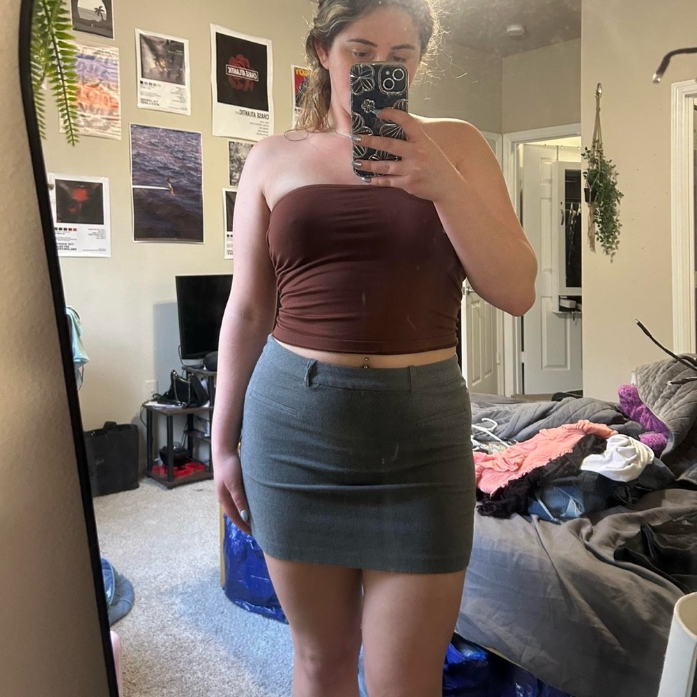 Gray Business Casual Style Women's Mini Skirt